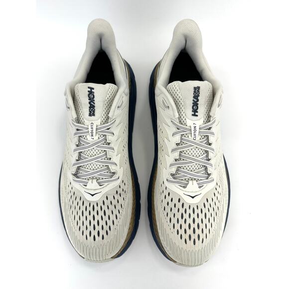 Hoka One One Clifton 7 Men Running Shoe/Sneaker Size 11 Off-White Gold Navy Gym main image 14